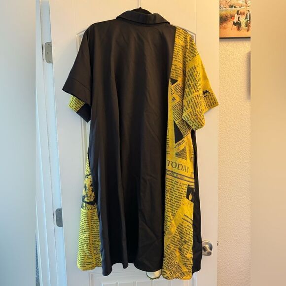 Graphic Button Up Newsprint Shirt Dress - Picture 4 of 6